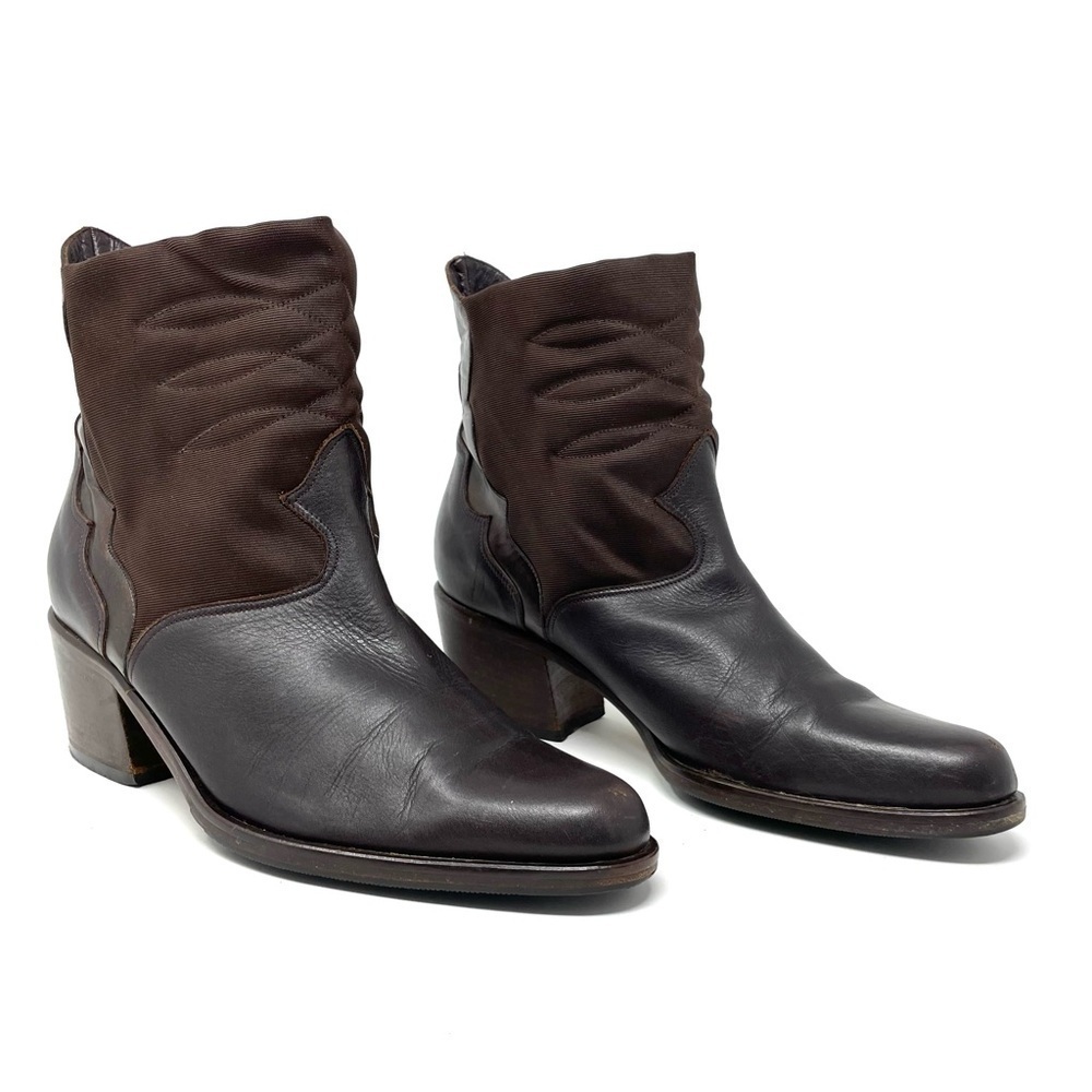 Vintage Arnold Churgin Dark Brown Leather Western Ankle Boots Size 5.5/ 35.5 - Picture 2 of 8